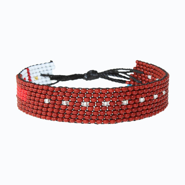 Handmade Beaded ArtiKen Every Damn Day Maroon and White Bracelet