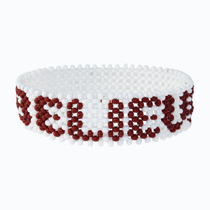 Handmade Beaded ArtiKen Believe Maroon and White Bracelet