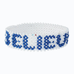 Handmade Beaded ArtiKen Believe Blue and White Bracelet