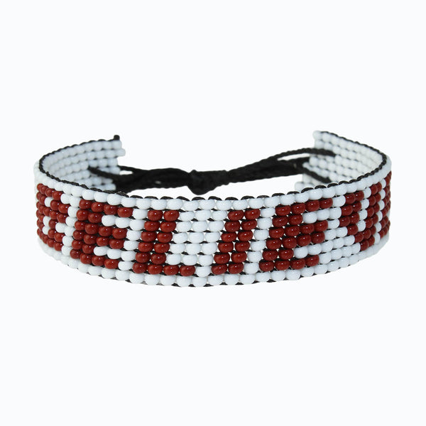 Handmade Beaded ArtiKen Believe Maroon and White Bracelet