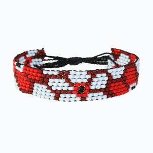 Handmade Beaded ArtiKen Miss Daisy Maroon and White Bracelet