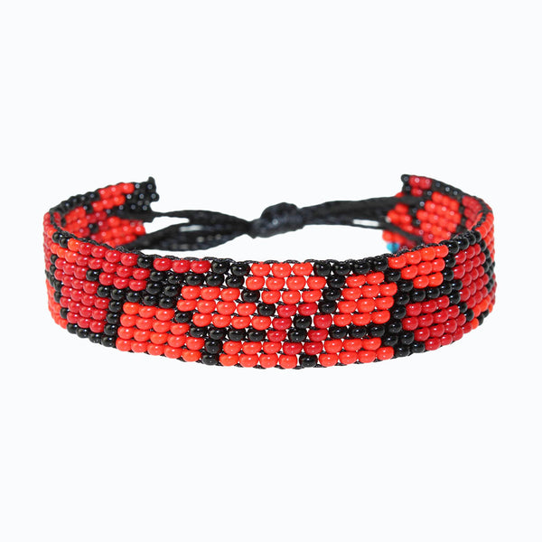 Handmade Beaded ArtiKen Miss Daisy Black and Red Bracelet