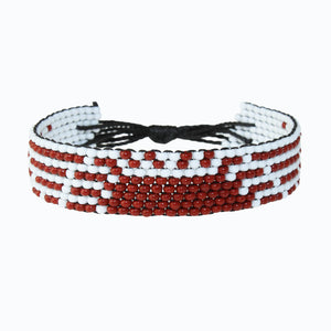 Handmade Beaded ArtiKen Rise and Grind Maroon and White Bracelet