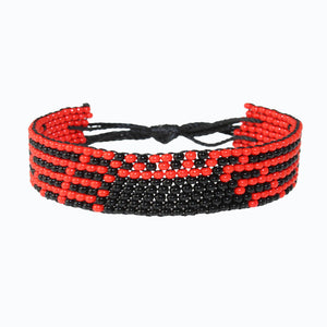 Handmade Beaded ArtiKen Rise and Grind Black and Red Bracelet