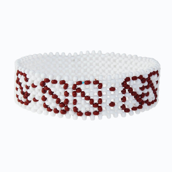 Handmade Beaded ArtiKen Timeless Potential Maroon and White Bracelet