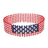 A beaded ArtiKen bracelet, handmade in Kenya, displaying the USA flag. 