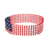 A beaded ArtiKen bracelet, handmade in Kenya, displaying the USA flag. 