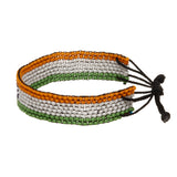 A beaded ArtiKen bracelet, handmade in Kenya, showcasing an India Flag, with orange, white, green, and blue beads.